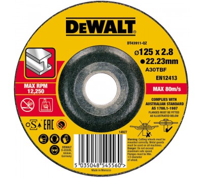 Коло відрізне по металу 125 х 2.8 х 22.23 мм DeWALT DT43911 Коло відрізне по металу 125 х 2.8 х 22.23 мм DeWALT DT43911